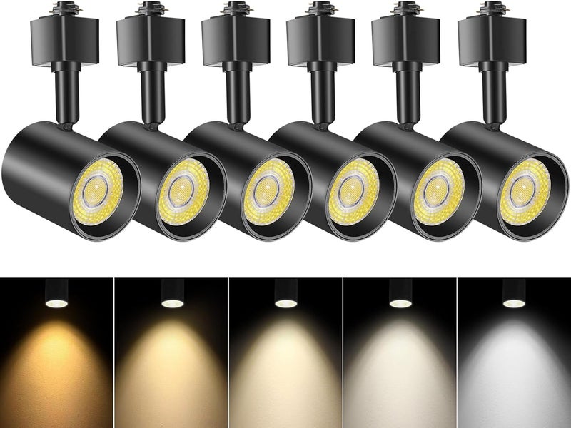 VANoopee رؤوس إضاءة LED بخمسة ألوان لنظام الإضاءة H نوع، رؤوس إضاءة قابلة للتعتيم، بقعة سقف مضيئة، 2000K-6000K، خالية من الوميض CRI90+، 24°، 10W، 800lm، أسود غير لامع، عبوة 6 قطع - Image 1
